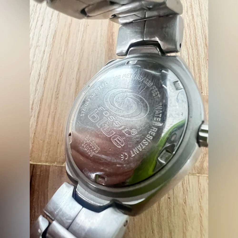 Fossil blue mens stainless steel diver style watch NEW BATTERY